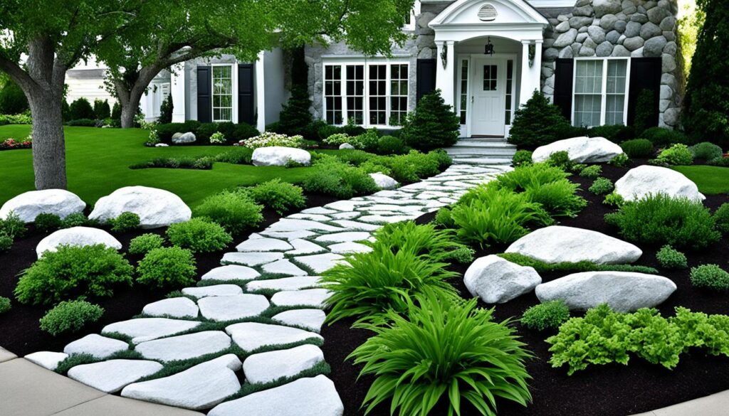 Elegant White Rock Landscaping Ideas For Front Yards