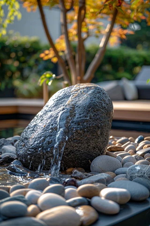 River Rock Fountain Ideas for Tranquil Gardens