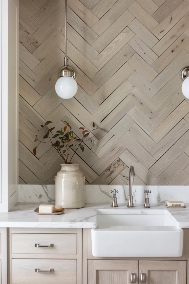 Elegant Herringbone Bathroom Wall Design Ideas