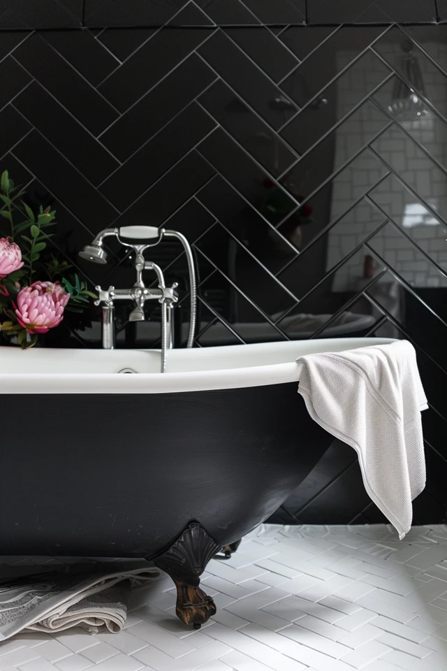 Elevate Your Space with Black Herringbone Tile Bathroom