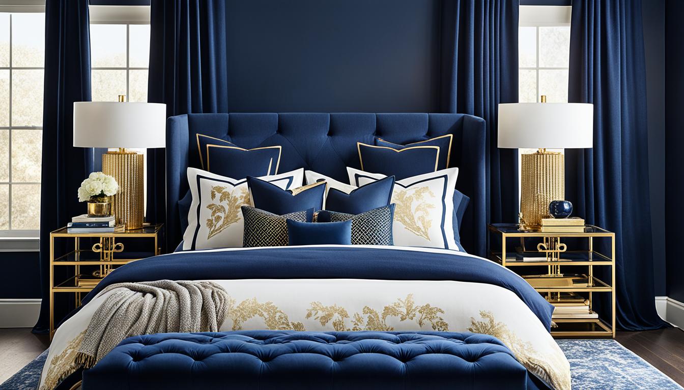 Elegant Navy Blue and Gold Bedroom Inspirations