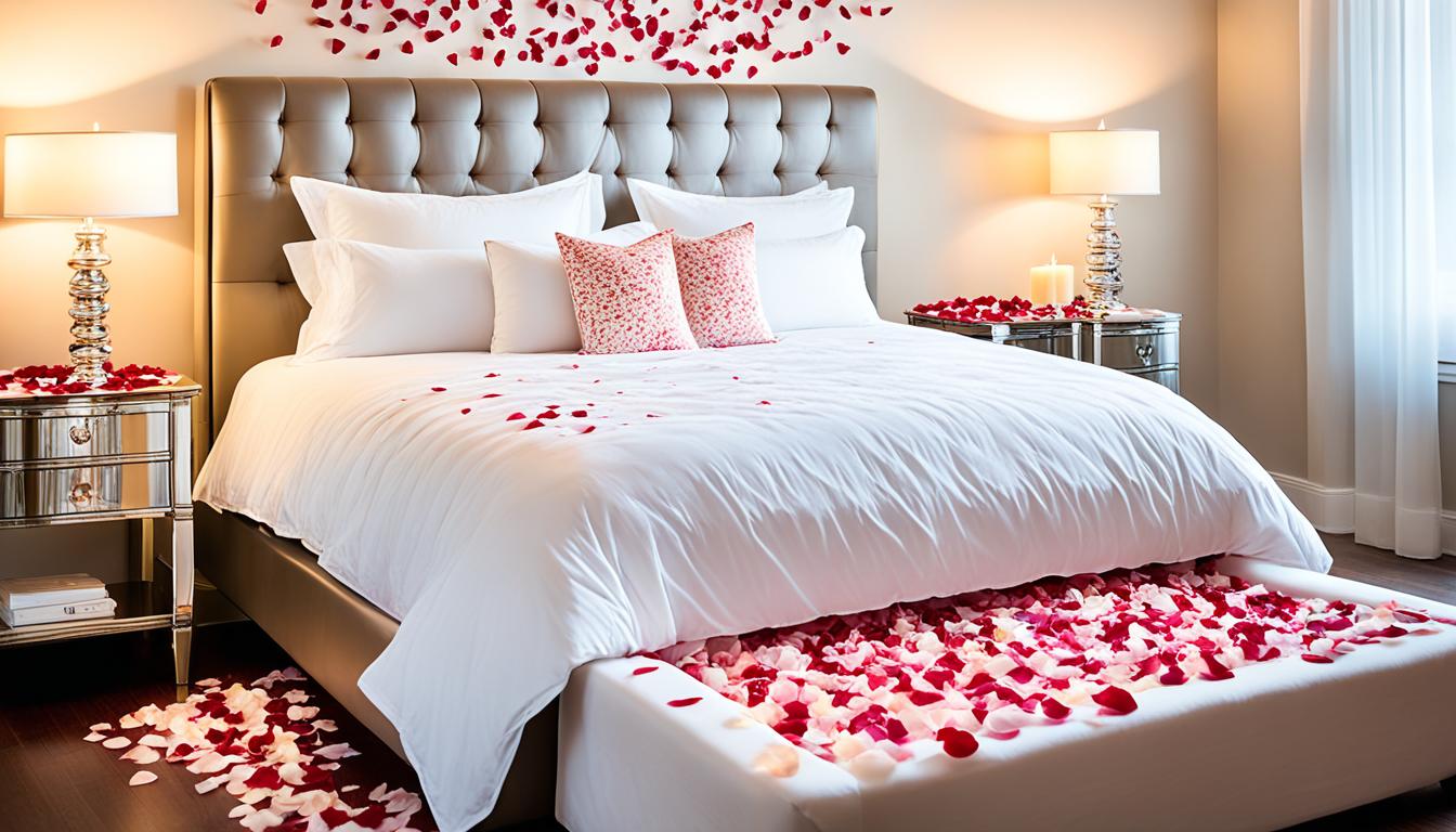 Romantic Rose Petals on Bed Ideas for Couples