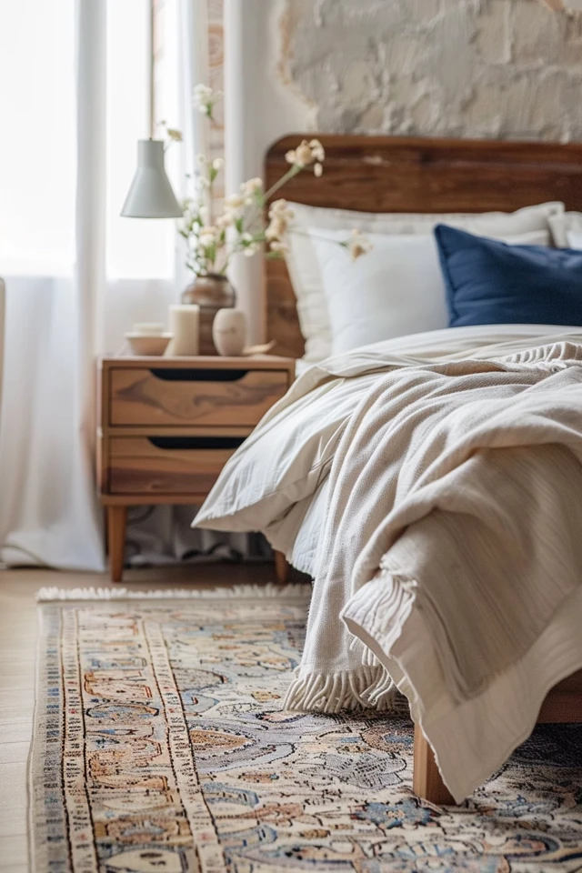Rugs – How To Place A Rug Under A Queen Bed –  Positioning For Aesthetic