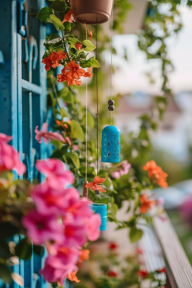 Balcony Decor with Wind Chimes and Mobiles