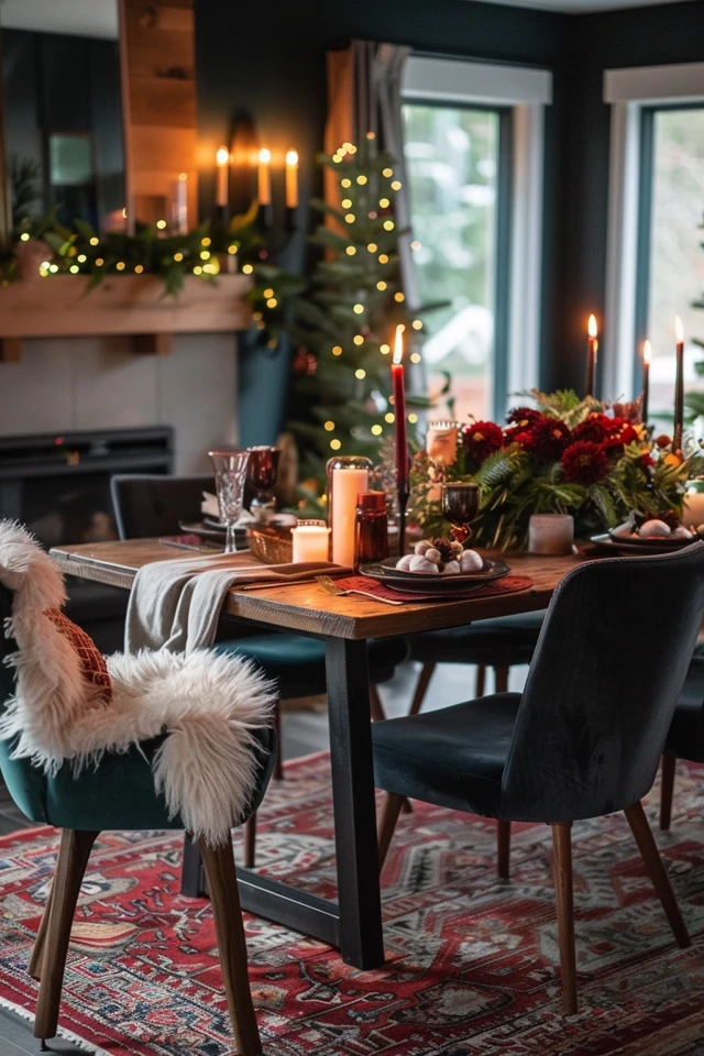 Stylish Christmas Theme Dining Room Setup